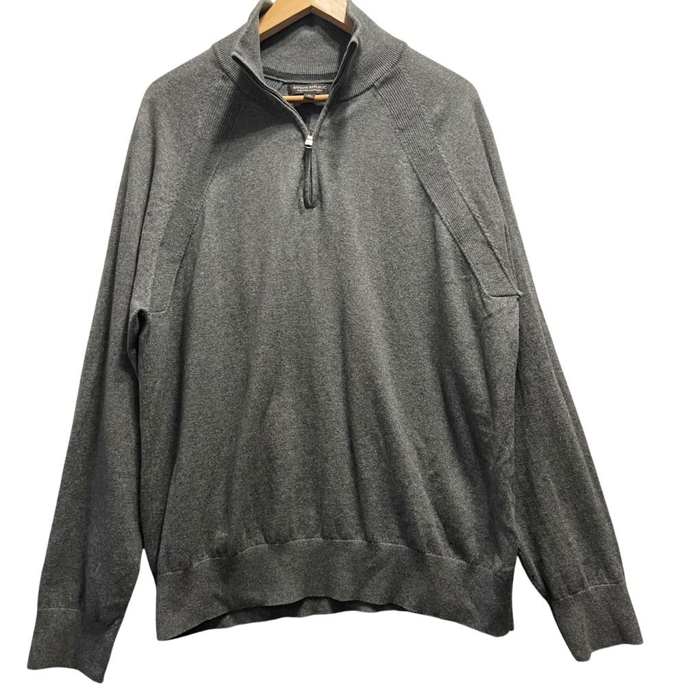 Banana Republic Quarter Zip Sweater Mens XL Gray Cotton Cashmere Minimalist
